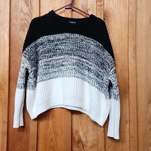 Express Colorblock Slouchy Oversized Crew Neck Knit Sweater, Medium, Black White